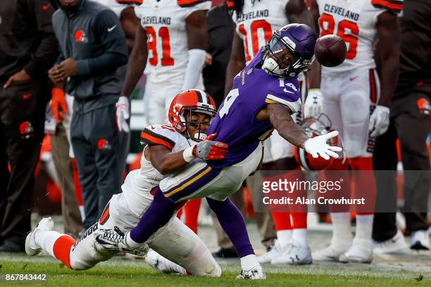 Stefon Diggs of the Minnesota Vikings receives the pass during the NFL International Series match between Minnesota Vikings and Cleveland Browns at...