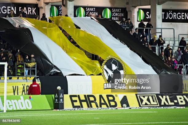 Fans of BK Hacken before during the Allsvenskan match between BK Hacken and Kalmar FF at Bravida Arena on October 29, 2017 in Gothenburg, Sweden.