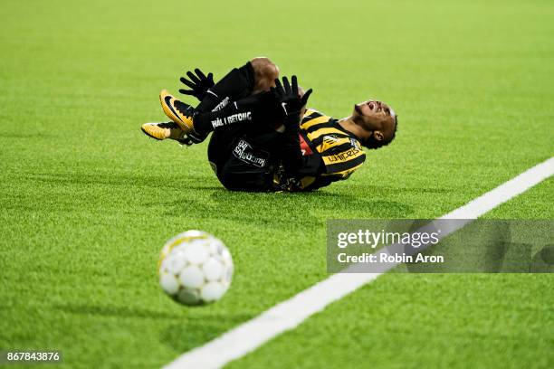 Nasiru Mohammed of BK Hacken dejected during the Allsvenskan match between BK Hacken and Kalmar FF at Bravida Arena on October 29, 2017 in...