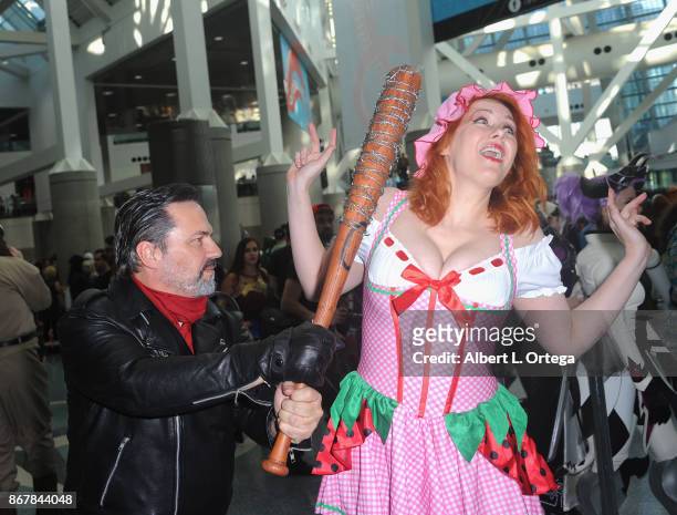 Actress Maitland Ward posing with cosplayers on day 2 of Stan Lee's Los Angeles Comic Con 2017 held at Los Angeles Convention Center on October 28,...