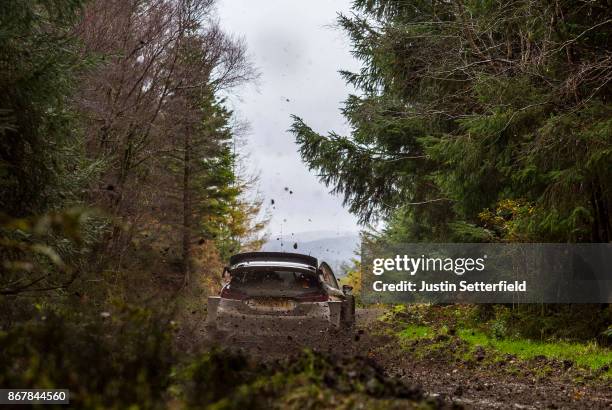 Elfyn Evans of Great Britain and M-Sport World Rally Team drives with co-driver Daniel Barritt of Great Britain during the Gwydir stage of the FIA...