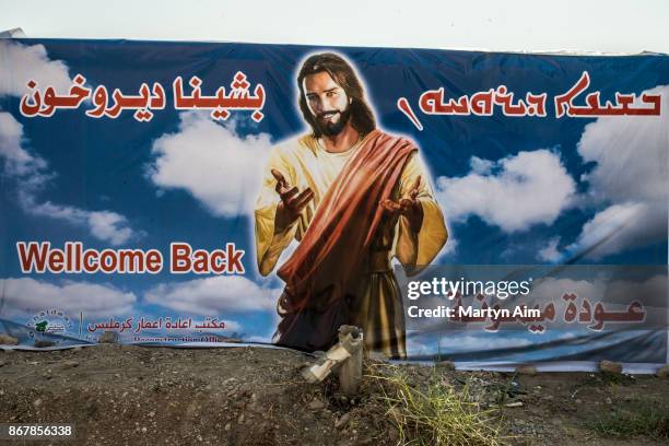 Banner of Jesus Christ welcomes home Catholic residents in the town of Karemles, Iraq on September 8, 2017.