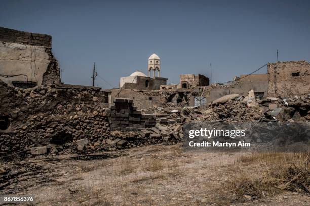 Buildings destroyed by airstrikes targeting Islamic State militants in the Christian town of Karemles, Iraq on September 8, 2017.