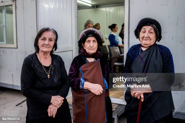 Chaldean Catholic women after prayer in the chapel in the Karemles Complex in Erbil, northern Iraq, on September 8, 2017. They have been living here...