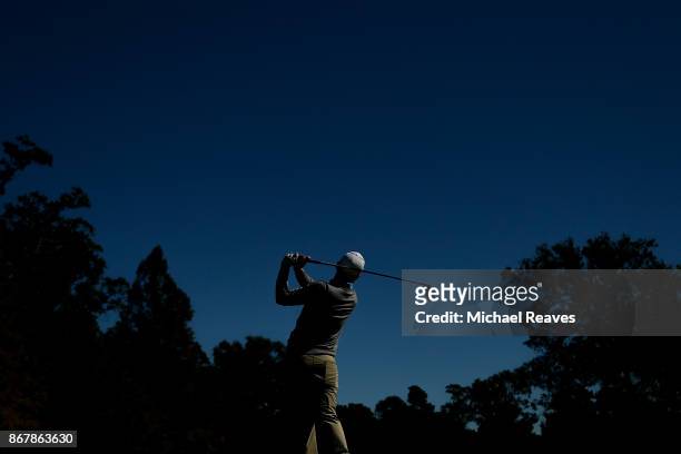 Seamus Power of Ireland plays his shot from the sixth tee during the Final Round of the Sanderson Farms Championship at the Country Club of Jackson...