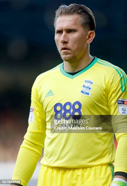 Tomas Kuszczak of Birmingham City during the Sky Bet Championship match between Birmingham City and Aston Villa at St Andrews on October 29, 2017 in...
