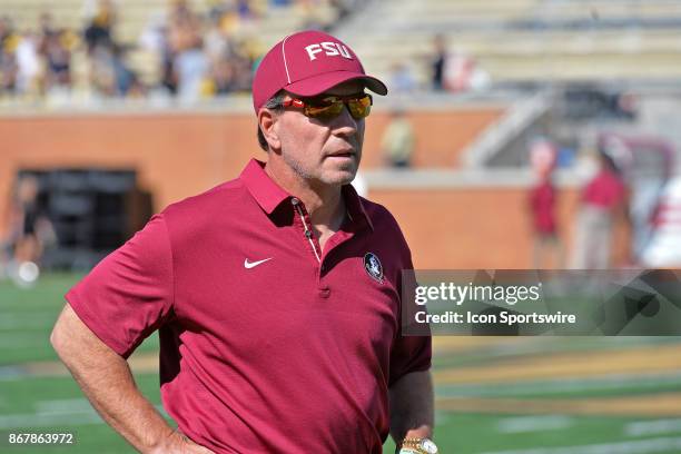 Florida State Seminoles head coach Jimbo Fisher watches pregame activities in a game between the Wake Forest Demon Deacons and the visiting Florida...