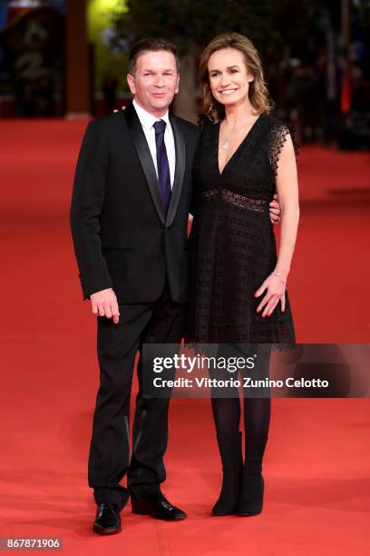 Gael Morel and Sandrine Bonnaire walk a red carpet for 'Prendre La Large' during the 12th Rome Film Fest at Auditorium Parco Della Musica on October...