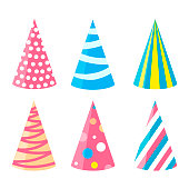 Party different hats collection for a birthday celebration, new year and other holidays.