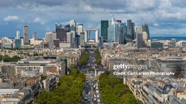 la défense business district skyline aerial panorama - grande arche stock pictures, royalty-free photos & images