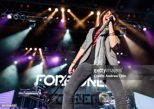 Kelly Hansen of Foreigner performs on stage at Abbotsford Centre on October 22, 2017 in Abbotsford, Canada.