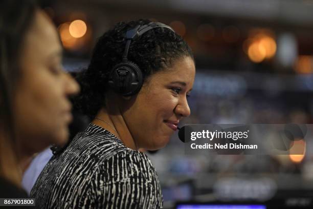 Commentator Kara Lawson during the game between the Detroit Pistons and the Washington Wizards on October 20, 2017 at Capital One Arena in...
