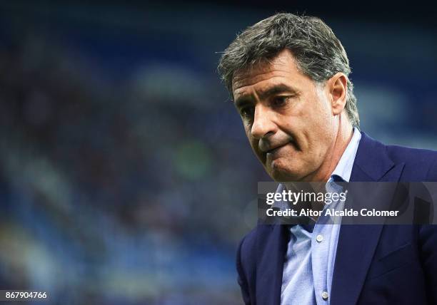 Head Coach of Malaga CF Michel Gonzalez looks on during the La Liga match between Malaga and Celta de Vigo at Estadio La Rosaleda on October 29, 2017...