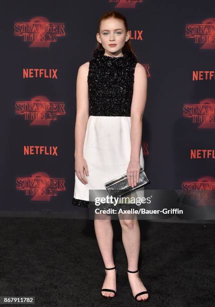 Actress Sadie Sink arrives at the premiere of Netflix's 'Stranger Things' Season 2 at Regency Bruin Theatre on October 26, 2017 in Los Angeles,...