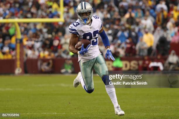 Wide receiver Terrance Williams of the Dallas Cowboys runs upfield against the Dallas Cowboys during the second quarter at FedEx Field on October 29,...