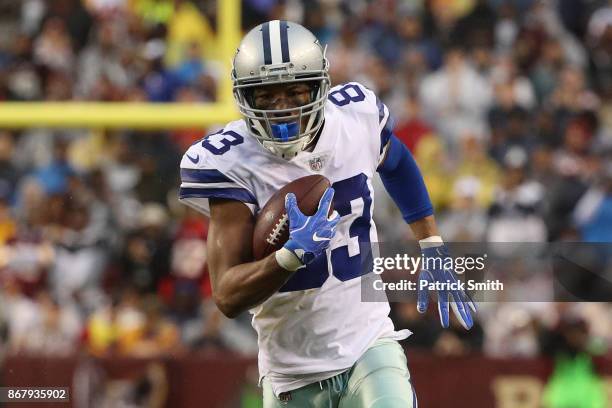 Wide receiver Terrance Williams of the Dallas Cowboys runs upfield against the Dallas Cowboys during the second quarter at FedEx Field on October 29,...