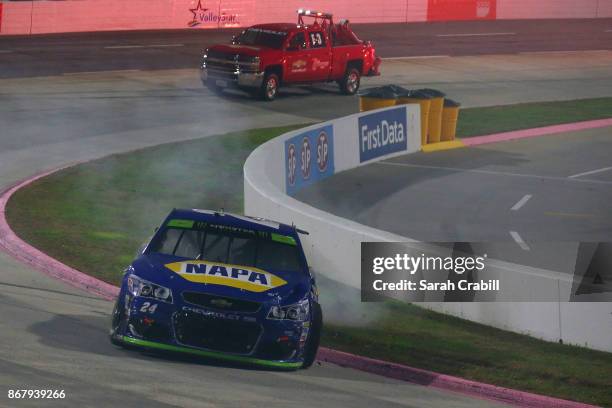 Chase Elliott, driver of the NAPA Chevrolet, wrecks during the Monster Energy NASCAR Cup Series First Data 500 at Martinsville Speedway on October...