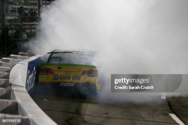 Chase Elliott, driver of the NAPA Chevrolet, wrecks during the Monster Energy NASCAR Cup Series First Data 500 at Martinsville Speedway on October...