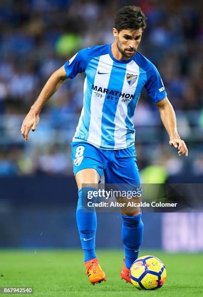 Adrian Gonzalez of Malaga CF in action during the La Liga match between Malaga and Celta de Vigo at Estadio La Rosaleda on October 29, 2017 in...