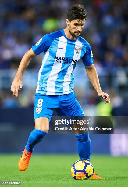 Adrian Gonzalez of Malaga CF in action during the La Liga match between Malaga and Celta de Vigo at Estadio La Rosaleda on October 29, 2017 in...