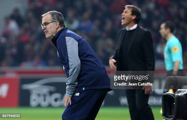 Coach of Lille Marcelo Bielsa, coach of OM Rudi Garcia during the French Ligue 1 match between Lille OSC and Olympique de Marseille at Stade Pierre...