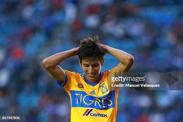 Jurgen Damm reacts after missing a chance to score during the 15th round match between Cruz Azul and Tigres UANL as part of the Torneo Apertura 2017...