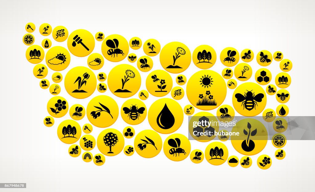 Montana Honey Bee Vector Yellow Button Pattern