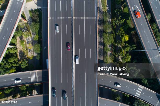 aerial view of the stack interchange at shanghai china,taken by drone - stack_interchange stock pictures, royalty-free photos & images