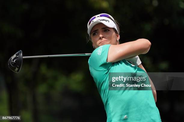 Gaby Lopez of Mexico in action during day four of the Sime Darby LPGA Malaysia at TPC Kuala Lumpur East Course on October 29, 2017 in Kuala Lumpur,...