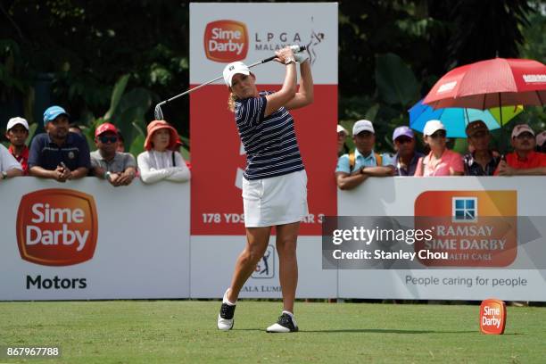 Cristie Kerr of the United States in action during day four of the Sime Darby LPGA Malaysia at TPC Kuala Lumpur East Course on October 29, 2017 in...