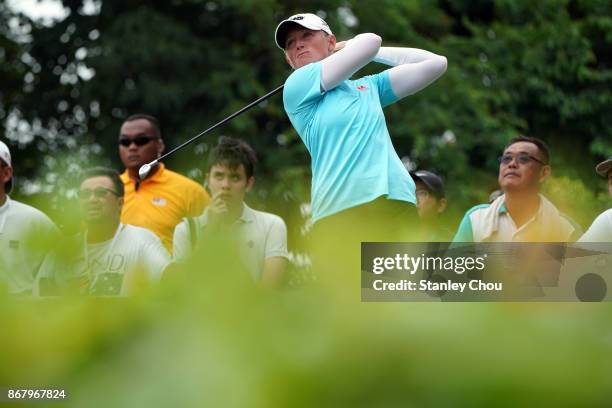 Stacy Lewis of the United States in action during day four of the Sime Darby LPGA Malaysia at TPC Kuala Lumpur East Course on October 29, 2017 in...