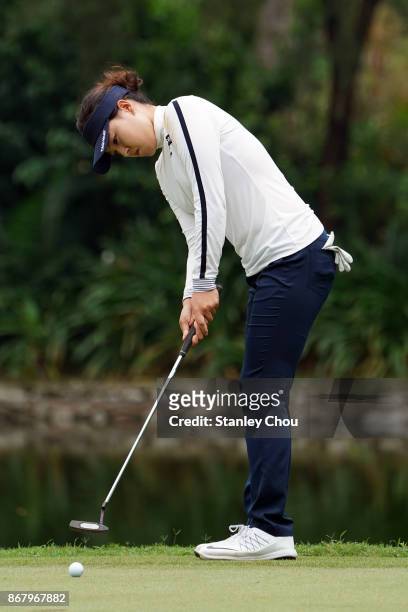 In Gee Chun of South Korea in action during day four of the Sime Darby LPGA Malaysia at TPC Kuala Lumpur East Course on October 29, 2017 in Kuala...