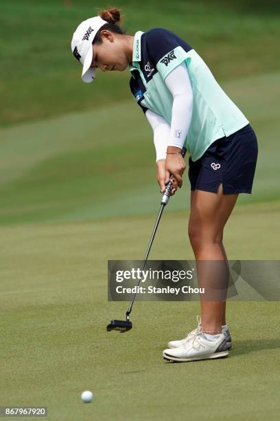 Lydia Ko of New Zealand in action during day four of the Sime Darby LPGA Malaysia at TPC Kuala Lumpur East Course on October 29, 2017 in Kuala...