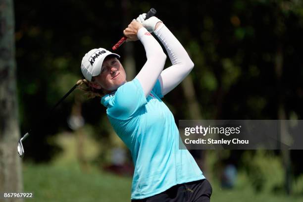 Stacy Lewis of the United States in action during day four of the Sime Darby LPGA Malaysia at TPC Kuala Lumpur East Course on October 29, 2017 in...