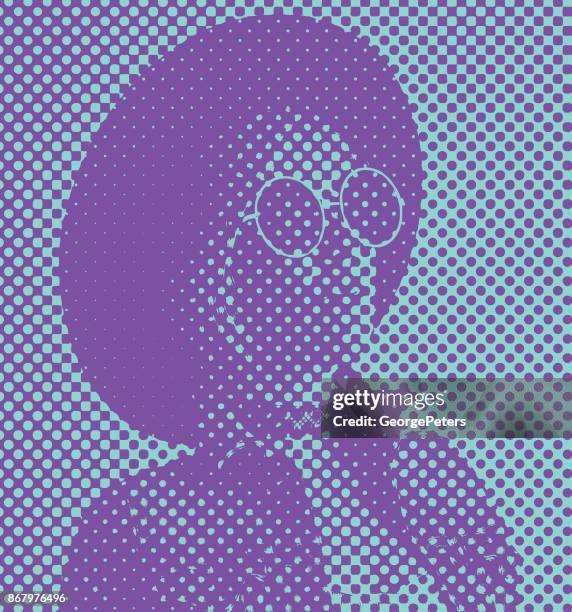 pop art retro style portrait of woman with silkscreen half tone dot pattern - horn rimmed glasses stock illustrations stock illustrations