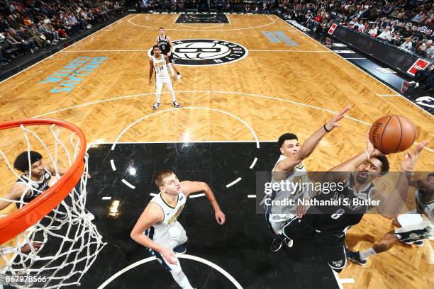 Spencer Dinwiddie of the Brooklyn Nets shoots the ball against the Denver Nuggets on October 29, 2017 at Barclays Center in Brooklyn, New York. NOTE...