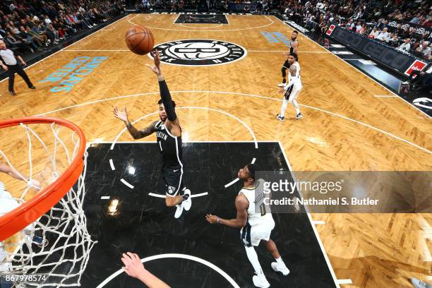 Angelo Russell of the Brooklyn Nets shoots the ball against the Denver Nuggets on October 29, 2017 at Barclays Center in Brooklyn, New York. NOTE TO...