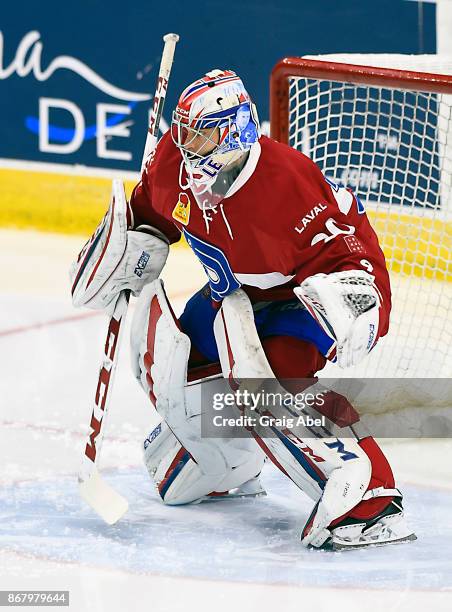Zachary Fucale of the Laval Rocket skates in warmup prior to a game against the Toronto Marlies on October 28, 2017 at Ricoh Coliseum in Toronto,...