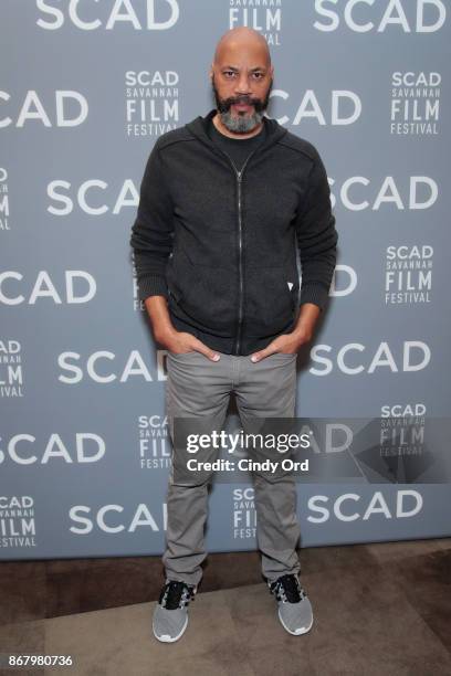 Screenwriter John Ridley poses backstage at Docs To Watch panel during the 20th Anniversary SCAD Savannah Film Festival on October 29, 2017 in...