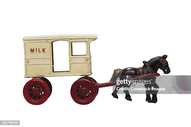 toy milk wagon - milk van stock pictures, royalty-free photos & images