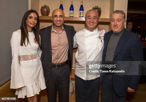 Abeer Al Otaiba, Ambassador Yousef Al Otaiba, Nobu Matsuhisa and Robert De Niro at Nobu Washington DC Sake Ceremony on October 29, 2017 in...