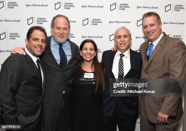 Honoree Brett Ratner, Jon Turteltaub, Sharon Freedman, honoree David Frank and Greater Los Angeles Executive Director Lou Rosenberg attend the Jewish...