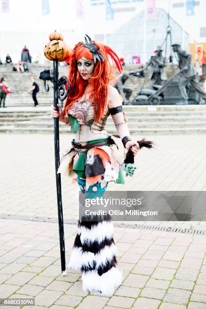 Cosplayer in character as a Halloween corpse bride of her own creation during Day 3 of the MCM London Comic Con 2017 held at the ExCel on October 29,...