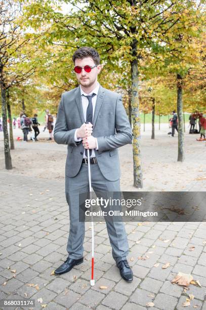 Cosplayer in character as Matthew "Matt" Murdock from Marvels Defenders during day 3 of the MCM London Comic Con 2017 held at the ExCel on October...