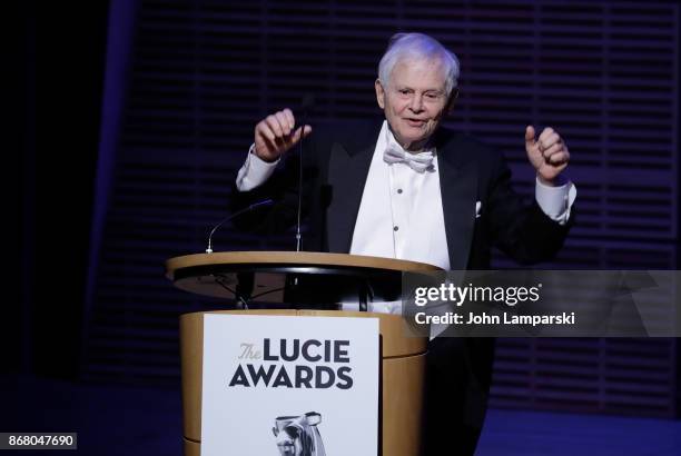 Recipient of Achievement in Photojournalism Award, Steve Schapiro speaks at the 15th Annual Lucie Awards at Carnegie Hall on October 29, 2017 in New...