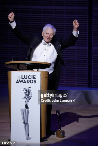Recipient of Achievement in Photojournalism Award, Steve Schapiro speaks at the 15th Annual Lucie Awards at Carnegie Hall on October 29, 2017 in New...