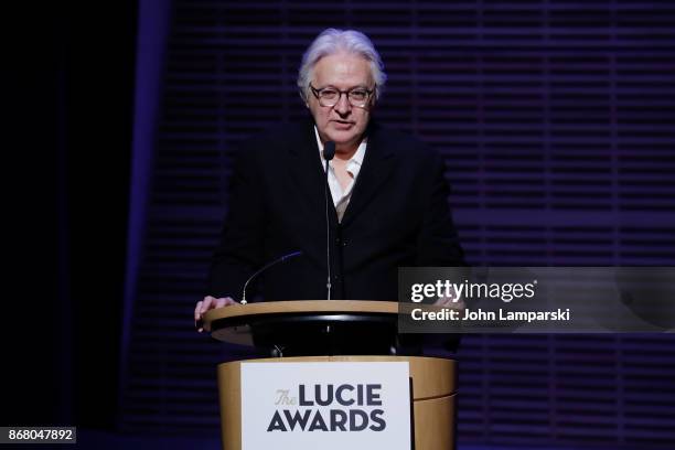 Achievement in Fine Art Award, Abelardo Morell speaks at the 15th Annual Lucie Awards at Carnegie Hall on October 29, 2017 in New York City.
