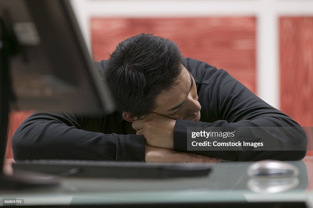 Man with computer monitor