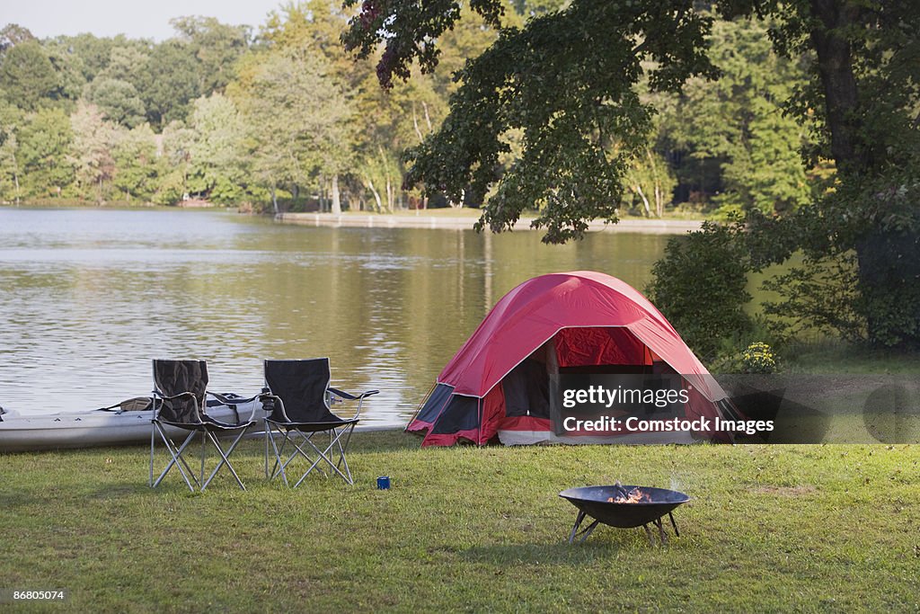 Campsite by lake