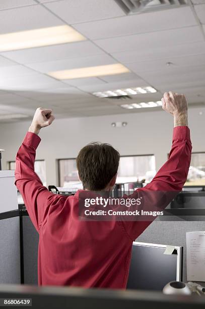 Workman Cheering Businessman Cheering In Cubicle Photos and Premium High Res Pictures ...